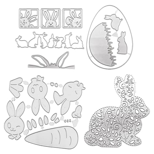 HICOHAND Oster-Stanzformen, 3 Stück, Osterhasen, quadratisch, Eierhasen, Prägeschablonen-Sets aus Metall, für Kartenherstellung, Scrapbooking, Papierbedarf, Dichtungen, Aufbewahrungstaschen von HICOHAND