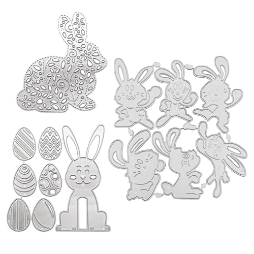 HICOHAND Oster-Stanzformen, 3-teiliges Osterhasen-Ei-Prägeschablonen-Set für Kartenherstellung, Scrapbooking, Papierbedarf, Dichtungen, Aufbewahrungstaschen von HICOHAND