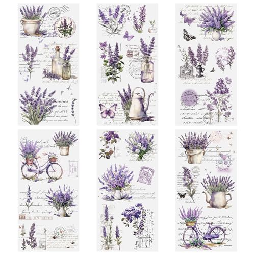 HICOHAND Reiben Sie auf Transfers zum Basteln, 6 Blatt Vintage lila Blume Rubb on Transfers für Möbel Blume Pflanze Aufkleber für Möbel Abziehbilder Lila Lavendel Aufkleber für DIY Handwerk von HICOHAND