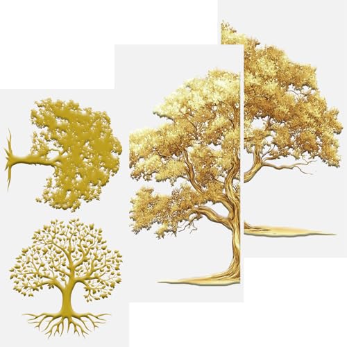 HICOHAND Rubbeltransfers zum Basteln, 3 Bögen, goldfarbene Baum-Collage, 15 x 30 cm, zum Reiben auf Transfers für Möbel und Handwerk für Heimwerker, Holzmöbel, Schrank, Tür, Tischdekoration von HICOHAND