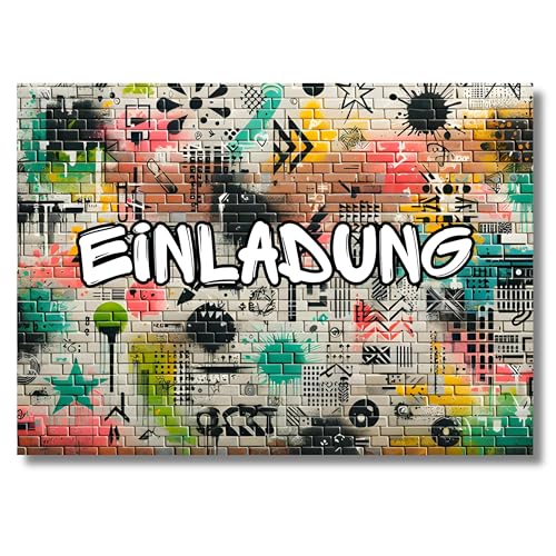 HIDEBLOOM I Einladungskarten Kindergeburtstag Jungen I 12 Stück I DIN A6 (10,5 cm x 14,8 cm) I Cooles Graffiti I Einladung Geburtstag I Kinderparty I Einladungskarten Teenager I Postkarten Kinder von HIDEBLOOM