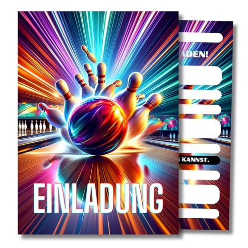 HIDEBLOOM I Bowling Einladungskarten Kindergeburtstag Jungen I 12 Stück I DIN A6 (10,5 cm x 14,8 cm) I Einladung Geburtstag I Kinderparty I Einladungskarten Bowling I Teens I Postkarten Kinder von HIDEBLOOM