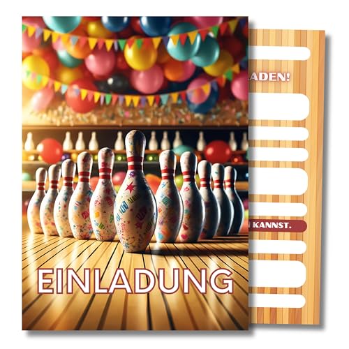 HIDEBLOOM I Bowling Einladungskarten Kindergeburtstag Jungen I 12 Stück I DIN A6 (10,5 cm x 14,8 cm) I Einladung Geburtstag I Kinderparty I Einladungskarten Bowling I Teens I Postkarten Kinder von HIDEBLOOM