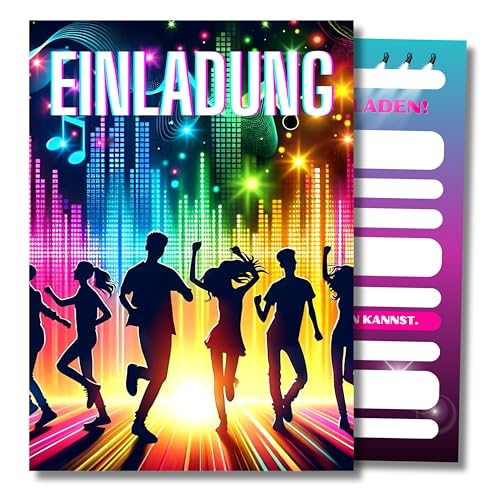 HIDEBLOOM I Disco Party Einladungskarten Kindergeburtstag Mädchen I 12 Stück I DIN A6 (10,5 cm x 14,8 cm) I Einladung Geburtstag I Kinderparty I Einladungskarten Party I Teens I Postkarten Kinder von HIDEBLOOM