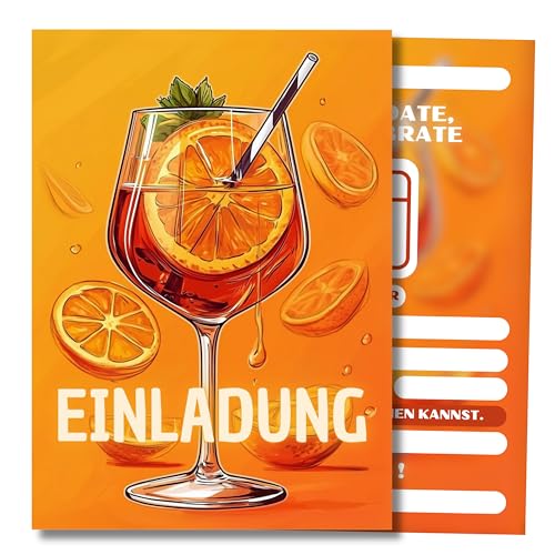 HIDEBLOOM I Einladungskarten Aperitif Glas I 12 Stück I DIN A6 (10,5 cm x 14,8 cm) I Einladungskarte Aperitiv Orange I Geburtstag Mädelsabend Sommer Party I Einladung Postkarte Grußkarte Invitation von HIDEBLOOM