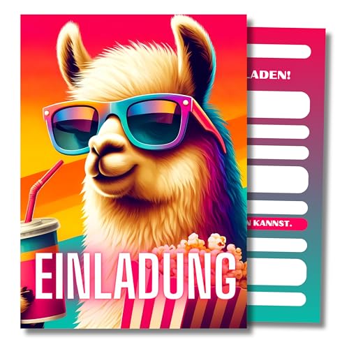 HIDEBLOOM I Einladungskarten Kindergeburtstag Kino I 12 Stück I DIN A6 (10,5 cm x 14,8 cm) I Einladung Kino Lama I Einladung Geburtstag I Kinderparty I Einladungskarten Teenager I Postkarten Kinder von HIDEBLOOM