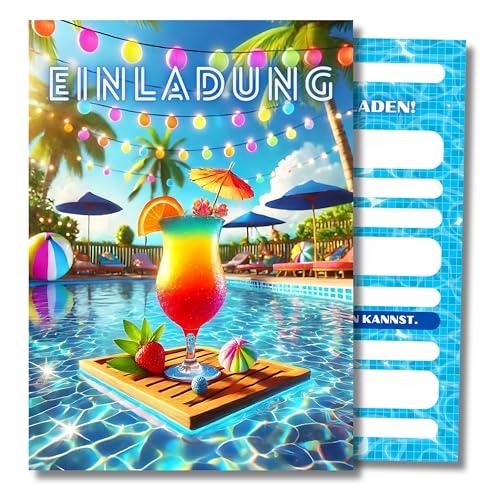 HIDEBLOOM I Einladungskarten Poolparty Kindergeburtstag I 12 Stück I DIN A6 (10,5 cm x 14,8 cm) I Jungen und Mädchen I Einladung Geburtstag I Kinderparty I Einladung Poolparty Kinder I Teens von HIDEBLOOM