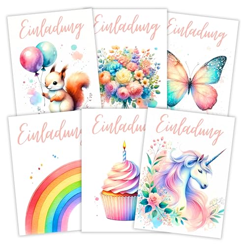 HIDEBLOOM I Einladungskarten Set Kindergeburtstag Mädchen bunt I 12 Stück I DIN A6 (10,5 cm x 14,8 cm) I fröhliche Einladungskarten Mädchen Geburtstag I Kinderparty I Geburtstagseinladungen Mädchen von HIDEBLOOM