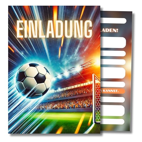 HIDEBLOOM I Fußball Einladungskarten Kindergeburtstag Jungen I 12 Stück I DIN A6 (10,5 cm x 14,8 cm) I Soccer-Party I Einladung Geburtstag I Kinderparty I Einladungskarten Fussball I Teens von HIDEBLOOM