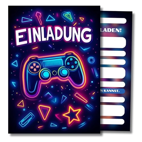 HIDEBLOOM I Gaming Einladungskarten Geburtstag Jungen I 12 Stück I DIN A6 (10,5 cm x 14,8 cm) I Geburtstagseinladungen Gamer I Videospiel Party I Kindergeburtstag Game Controller von HIDEBLOOM