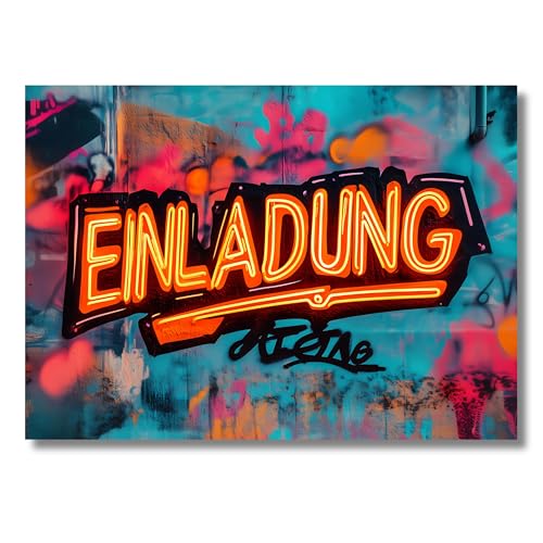 HIDEBLOOM I Graffiti Einladungskarten Kindergeburtstag Junge und Mädchen I 12 Stück I DIN A6 (10,5 cm x 14,8 cm) I Graffiti Einladung Geburtstag I Einladungskarten Teenager I Orange Graffiti Party von HIDEBLOOM