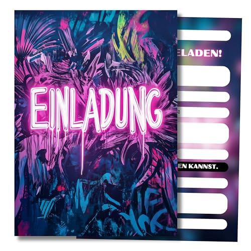 HIDEBLOOM I Graffiti Einladungskarten Kindergeburtstag Junge und Mädchen I 12 Stück I DIN A6 (10,5 cm x 14,8 cm) I Graffiti Einladung Geburtstag I Einladungskarten Teenager I Pinkes Graffiti Party von HIDEBLOOM