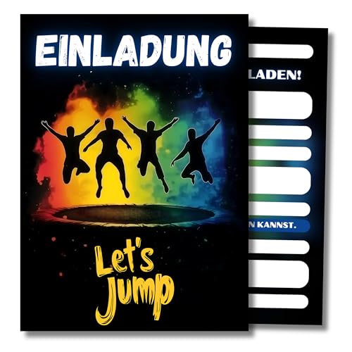 HIDEBLOOM I Jump Party Einladungskarten Kindergeburtstag Jungen I 12 Stück I DIN A6 (10,5 cm x 14,8 cm) I Einladung Geburtstag Jumphouse I Trampolin Party I Einladung Jump House Jungen von HIDEBLOOM