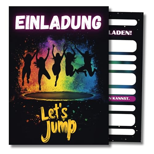 HIDEBLOOM I Jump Party Einladungskarten Kindergeburtstag Mädchen I 12 Stück I DIN A6 (10,5 cm x 14,8 cm) I Einladung Geburtstag Jumphouse I Trampolin Party I Einladung Jump House Mädchen von HIDEBLOOM