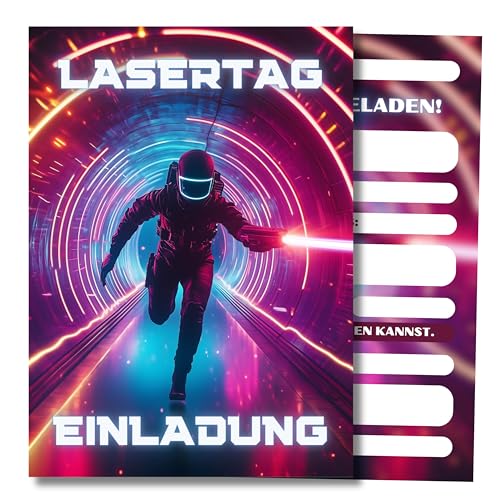 HIDEBLOOM I Lasertag Einladungskarten Kindergeburtstag Jungen I 12 Stück I DIN A6 (10,5 cm x 14,8 cm) I Einladung Geburtstag Lasertag I Gaming Party I Einladungskarten Laser Tag Party von HIDEBLOOM