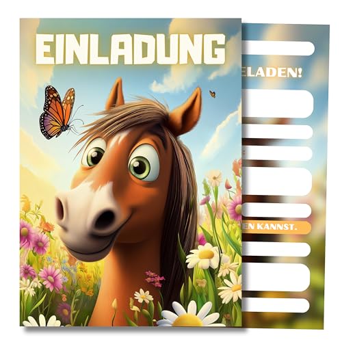 HIDEBLOOM I Pferde Einladungskarten Kindergeburtstag Mädchen I 12 Stück I DIN A6 (10,5 cm x 14,8 cm) I Einladung Geburtstag Pferd I Teenager Mädchen I Kinderparty I Postkarten Kinder Teens von HIDEBLOOM