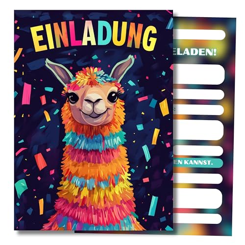 HIDEBLOOM I Piñata Alpaka Einladungskarten Kindergeburtstag Mädchen und Jungen I 12 Stück I DIN A6 (10,5 cm x 14,8 cm) I Einladungen Geburtstag Lama I Geburtstagseinladungen Piñata von HIDEBLOOM