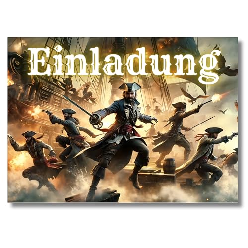 HIDEBLOOM I Piraten Einladungskarten Kindergeburtstag Jungen I 12 Stück I DIN A6 (10,5 cm x 14,8 cm) I Einladung Geburtstag I Kinderparty I Einladungskarten Piratenparty I Teens I Piraten Action von HIDEBLOOM