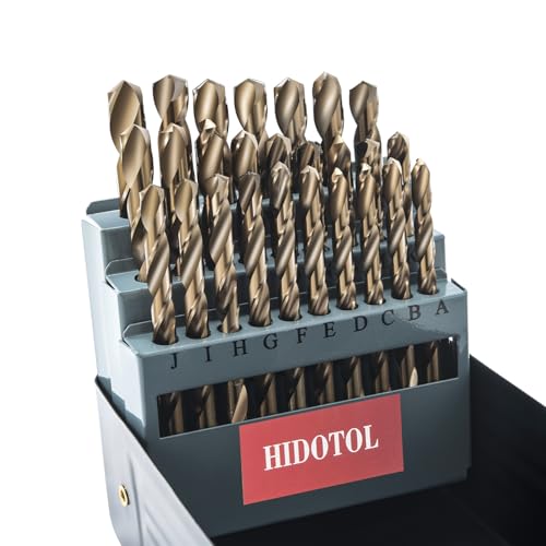 HIDOTOL Kobalt-Buchstabenbohrer-Set, M35, HSS-Spiralbohrer für gehärtetes Metall, Edelstahl, Gusseisen, Kunststoff und Holz, Buchstabe A-Z, mit indiziertem Metallgehäuse, 26 Stück von HIDOTOL