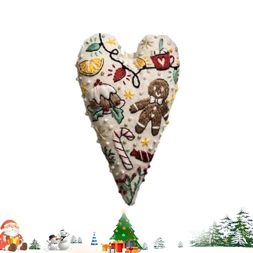 HIDRUO DIY Heart Embroidery Christmas Decoration, Christmas Heart Embroidery Kit,Hand Embroidery Xmas Tree Hanging Ornament,Hanging Heart Embroidery Kit (C) von HIDRUO