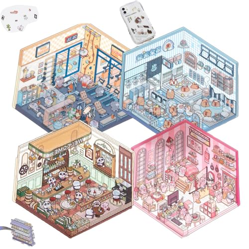 HIDRUODIY 3D House Stickers, Fun DIY Stickers Scene Make, DIY Cozy Little Home House Scene Stickers Quiet Book - Cartoon Sticker Set for Adult Kids Relief Stress Pass The Time (C(19.5X23cm)) von HIDRUO