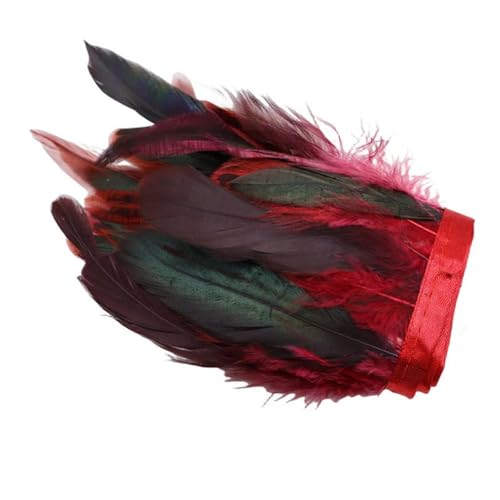 Party Hochzeitskleid Nähen Basteln Kostüme Federn 10 Meter 13–18 cm natürliche Hahnenfeder-Trimmband for Bastelarbeiten, Handarbeit, Federn, Fransen, Nähen, Hochzeit, Party-Dekoration(Wine Red) von HIFRQVVC