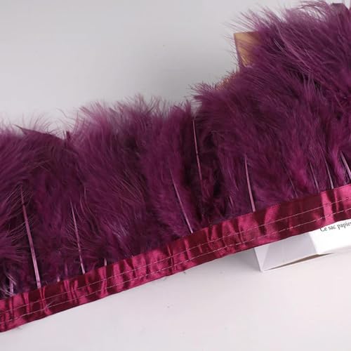 Party Hochzeitskleid Nähen Basteln Kostüme Federn 10 Meter Feder-Fransenband, Truthahnfedern, Borten for Hochzeit, Federkleid, Dekoration, Nähen, Basteln(Dark Purple) von HIFRQVVC