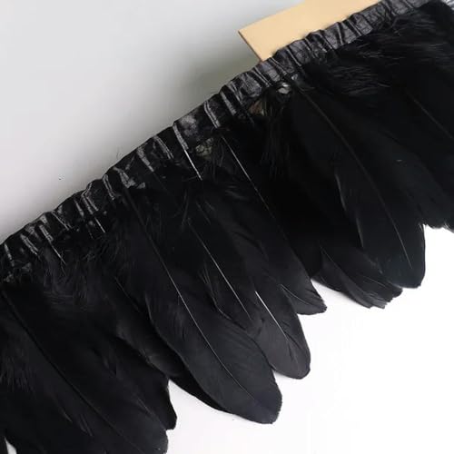 Party Hochzeitskleid Nähen Basteln Kostüme Federn 10 Meter Gänsefeder-Fransenband, Bastelzubehör, weiße Schwanenfedern, Borten, Karneval, Plumas, Kleid-Dekoration(Black) von HIFRQVVC