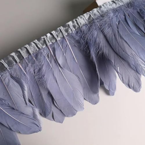 Party Hochzeitskleid Nähen Basteln Kostüme Federn 10 Meter Gänsefeder-Fransenband, Bastelzubehör, weiße Schwanenfedern, Borten, Karneval, Plumas, Kleid-Dekoration(Grey) von HIFRQVVC