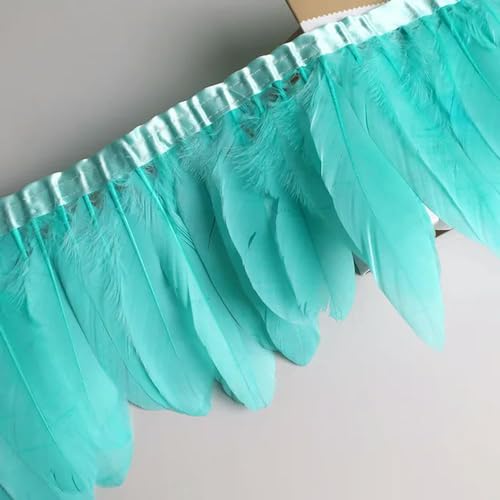 Party Hochzeitskleid Nähen Basteln Kostüme Federn 10 Meter Gänsefeder-Fransenband, Bastelzubehör, weiße Schwanenfedern, Borten, Karneval, Plumas, Kleid-Dekoration(Mint Green) von HIFRQVVC