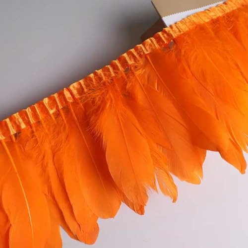 Party Hochzeitskleid Nähen Basteln Kostüme Federn 10 Meter Gänsefeder-Fransenband, Bastelzubehör, weiße Schwanenfedern, Borten, Karneval, Plumas, Kleid-Dekoration(Orange) von HIFRQVVC