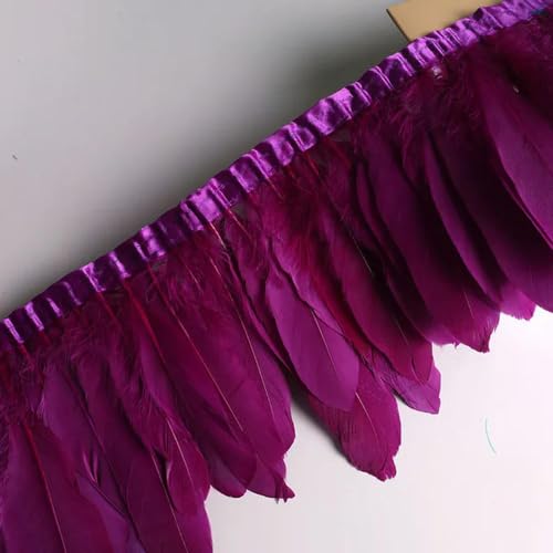 Party Hochzeitskleid Nähen Basteln Kostüme Federn 10 Meter Gänsefeder-Fransenband, Bastelzubehör, weiße Schwanenfedern, Borten, Karneval, Plumas, Kleid-Dekoration(Purplish Red) von HIFRQVVC