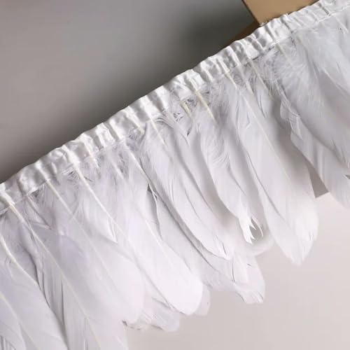 Party Hochzeitskleid Nähen Basteln Kostüme Federn 10 Meter Gänsefeder-Fransenband, Bastelzubehör, weiße Schwanenfedern, Borten, Karneval, Plumas, Kleid-Dekoration(White) von HIFRQVVC