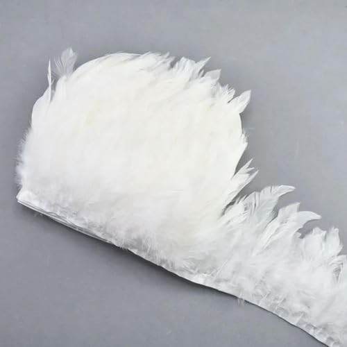 Party Hochzeitskleid Nähen Basteln Kostüme Federn 10 mt/los Natürliche Cocktail Federn Fransen Borte Band Fasan Federn Trim Hahn Federn for Kleidung Plume Dekoration(White) von HIFRQVVC