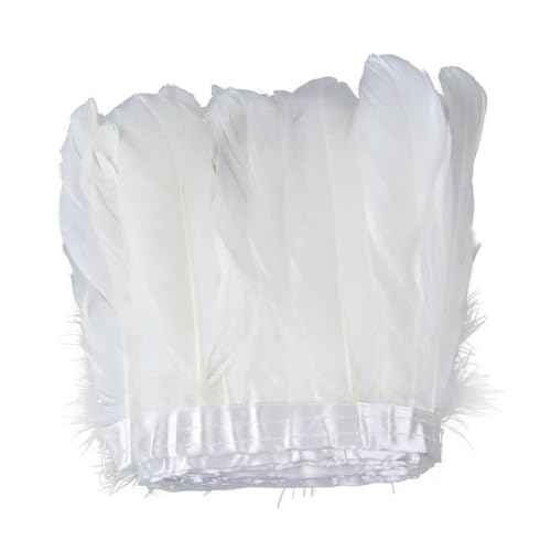 Party Hochzeitskleid Nähen Basteln Kostüme Federn 2 Meter farbiger Gänsefederbesatz 15–20 cm for DIY Handwerk Plume Ribbon Kostüm Dekor Nähen Kleid Hochzeit Party Plumas Zubehör(Bleach White) von HIFRQVVC