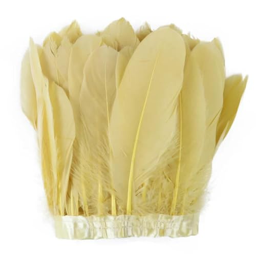 Party Hochzeitskleid Nähen Basteln Kostüme Federn 2 Meter farbiger Gänsefederbesatz 15–20 cm for DIY Handwerk Plume Ribbon Kostüm Dekor Nähen Kleid Hochzeit Party Plumas Zubehör(Golden) von HIFRQVVC