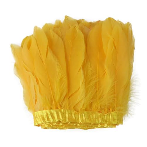 Party Hochzeitskleid Nähen Basteln Kostüme Federn 2 Meter farbiger Gänsefederbesatz 15–20 cm for DIY Handwerk Plume Ribbon Kostüm Dekor Nähen Kleid Hochzeit Party Plumas Zubehör(Golden Yellow) von HIFRQVVC