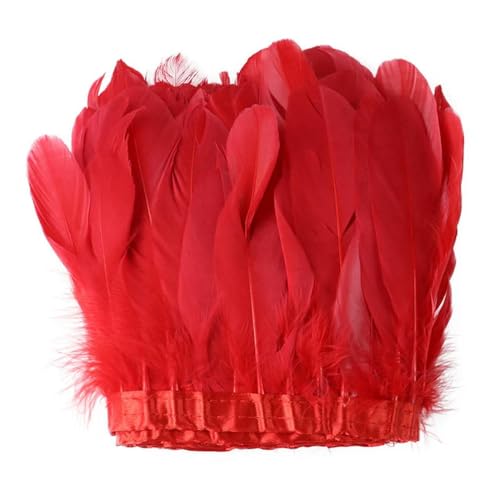 Party Hochzeitskleid Nähen Basteln Kostüme Federn 2 Meter farbiger Gänsefederbesatz 15–20 cm for DIY Handwerk Plume Ribbon Kostüm Dekor Nähen Kleid Hochzeit Party Plumas Zubehör(Red) von HIFRQVVC