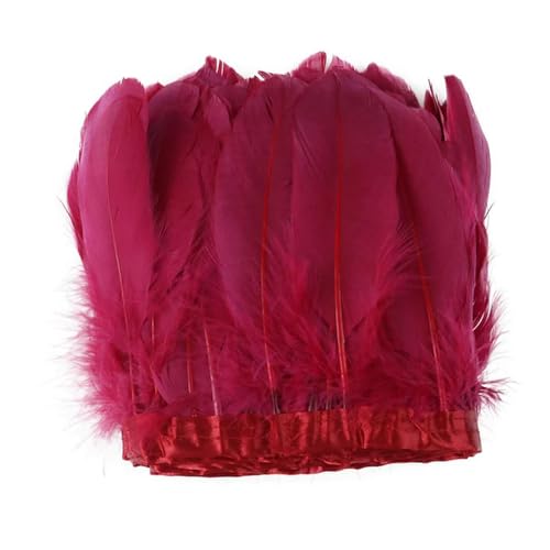 Party Hochzeitskleid Nähen Basteln Kostüme Federn 2 Meter farbiger Gänsefederbesatz 15–20 cm for DIY Handwerk Plume Ribbon Kostüm Dekor Nähen Kleid Hochzeit Party Plumas Zubehör(Red Wine) von HIFRQVVC