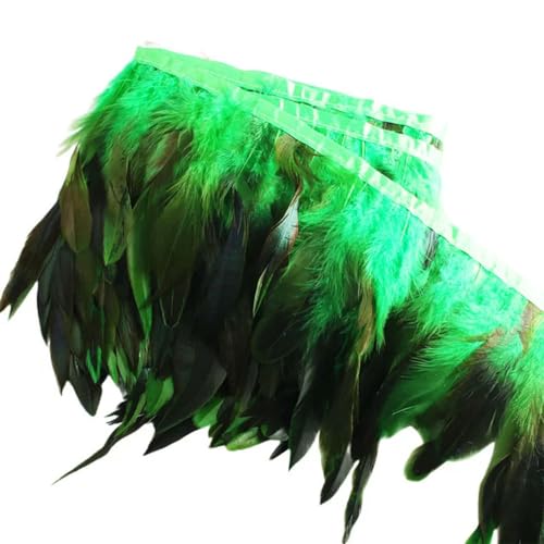 Party Hochzeitskleid Nähen Basteln Kostüme Federn 2 Yards Hahnenfederbesatz, 10–18 cm, aufgereiht, Hühnerfedern, Besatz, Kleid, Rock, Kostüm, Karneval, Dekoration(Green) von HIFRQVVC