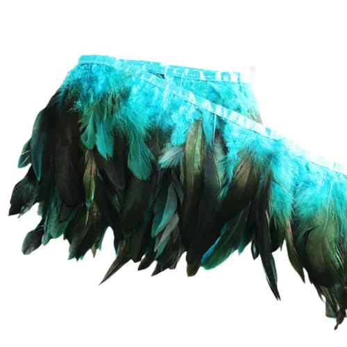 Party Hochzeitskleid Nähen Basteln Kostüme Federn 2 Yards Hahnenfederbesatz, 10–18 cm, aufgereiht, Hühnerfedern, Besatz, Kleid, Rock, Kostüm, Karneval, Dekoration(Lake Blue) von HIFRQVVC