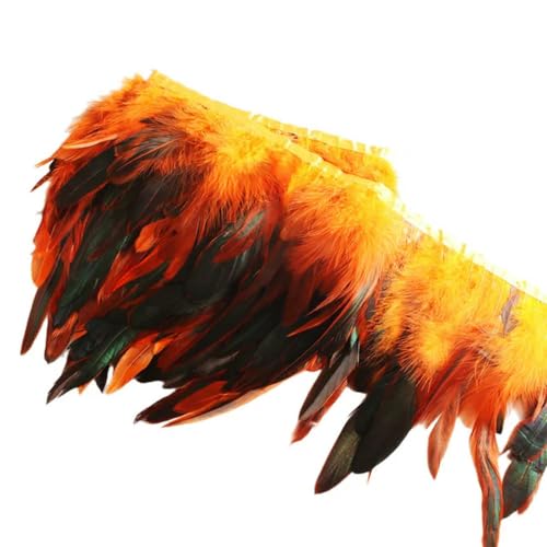 Party Hochzeitskleid Nähen Basteln Kostüme Federn 2 Yards Hahnenfederbesatz, 10–18 cm, aufgereiht, Hühnerfedern, Besatz, Kleid, Rock, Kostüm, Karneval, Dekoration(Orange) von HIFRQVVC