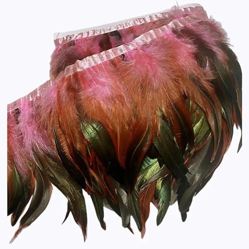 Party Hochzeitskleid Nähen Basteln Kostüme Federn 2 Yards Hahnenfederbesatz, 10–18 cm, aufgereiht, Hühnerfedern, Besatz, Kleid, Rock, Kostüm, Karneval, Dekoration(Pink) von HIFRQVVC