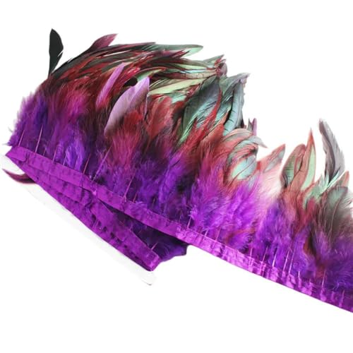 Party Hochzeitskleid Nähen Basteln Kostüme Federn 2 Yards Hahnenfederbesatz, 10–18 cm, aufgereiht, Hühnerfedern, Besatz, Kleid, Rock, Kostüm, Karneval, Dekoration(Purple) von HIFRQVVC