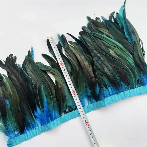 Party Hochzeitskleid Nähen Basteln Kostüme Federn 2 Yards Hahnenfedernbesatz, aufgereiht, 25–30 cm, Hühnerfederbesatz, Kleid/Rock/Kostüm, Karnevalsdekoration(Lake Blue) von HIFRQVVC