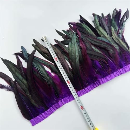 Party Hochzeitskleid Nähen Basteln Kostüme Federn 2 Yards Hahnenfedernbesatz, aufgereiht, 25–30 cm, Hühnerfederbesatz, Kleid/Rock/Kostüm, Karnevalsdekoration(Purple) von HIFRQVVC