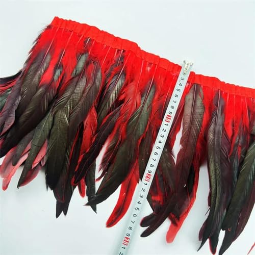 Party Hochzeitskleid Nähen Basteln Kostüme Federn 2 Yards Hahnenfedernbesatz, aufgereiht, 25–30 cm, Hühnerfederbesatz, Kleid/Rock/Kostüm, Karnevalsdekoration(Red) von HIFRQVVC