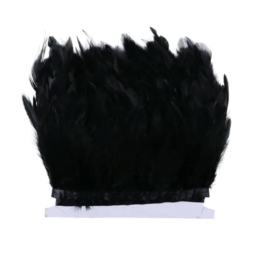 Party Hochzeitskleid Nähen Basteln Kostüme Federn 5 Meter lange natürliche Hahnenfedern, 10–15 cm, schwarze Federn, Band, Karneval, dekoratives Zubehör, Fasan Pluma(Black 14) von HIFRQVVC