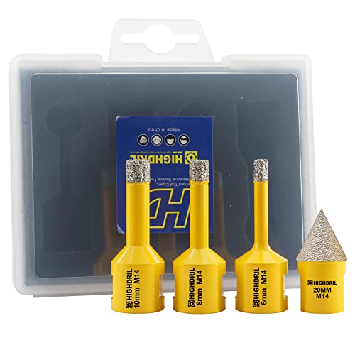 HIGHDRIL Diamant Bohrer Set - 4 Stück (6/8/10mm+20mm Fasenbohrer) Diamant Lochsäge Set für Keramik Porzellan Fliesen Granit Marmor Ziegel Dekton mit M14 Gewinde von HIGHDRIL