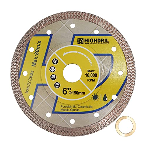 HIGHDRIL Superdünne Diamantklinge,Durchmesser 150mm Trocken- oder Nass-Diamant-Fliesenklinge mit X-Mesh-Rim Angel Grinder Disc zum Schneiden von Porzellan,Keramik,Terrakotta,Granit,Marmor von HIGHDRIL